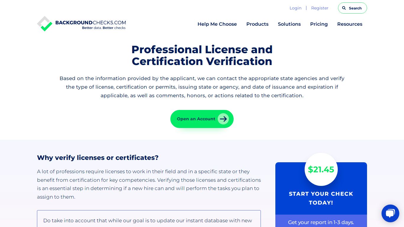 Professional License and Certification Verification - background checks